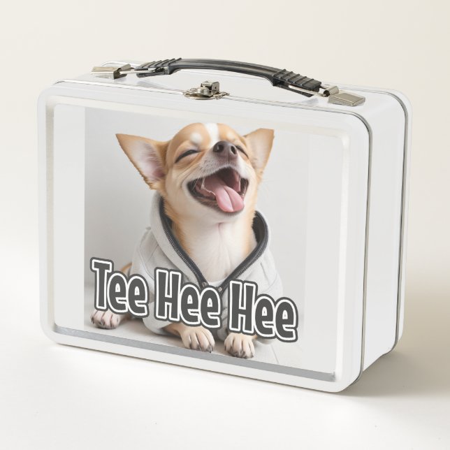 AI-Generated Dog 01 "Tee hee hee" Metal Lunch Box (Front)