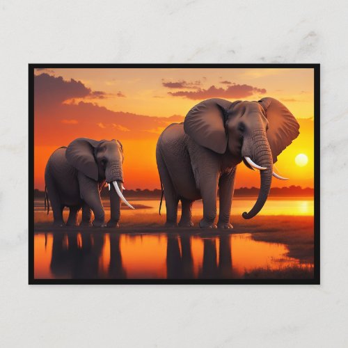 AI generated Elephants at Sunrise Postcard