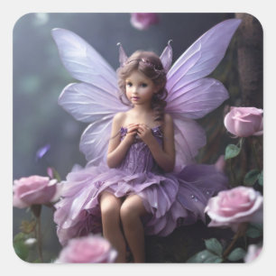 AI Generated Fairy in a Garden of Roses Square Sticker