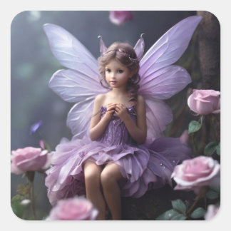 AI Generated Fairy in a Garden of Roses Square Sticker
