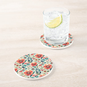 AI-Generated Floral Sandstone Coaster Design