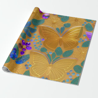 AI Generated - Golden Butterflies Decorative Art Wrapping Paper