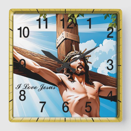 AI Generated  Jesus nailed to the cross Square Wall Clock