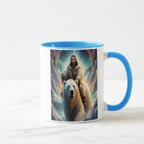 AI Generated  Jesus on a polar bear 5x7 Mug