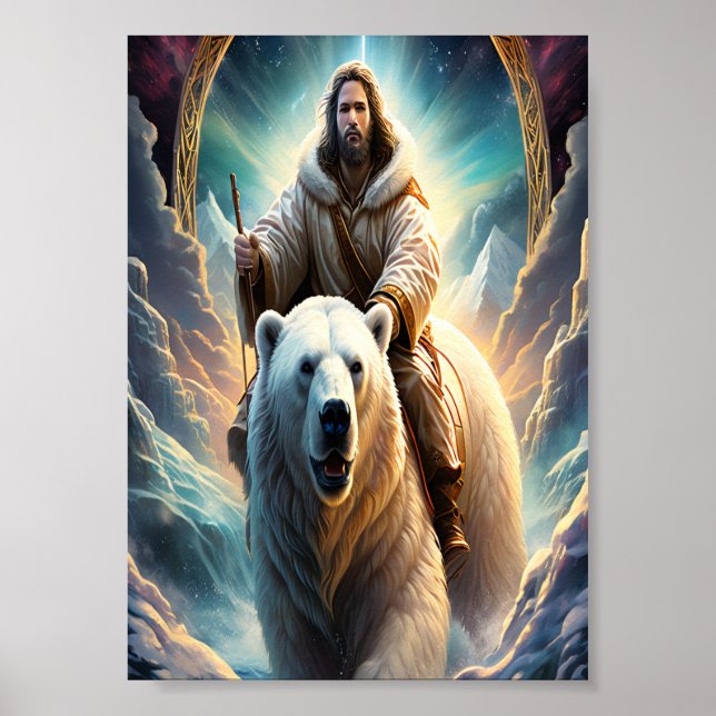 (AI Generated ) Jesus on a polar bear 5x7 Poster (Front)
