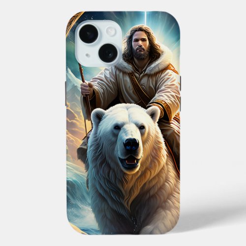 AI Generated  Jesus on a polar bear  iPhone 15 Case