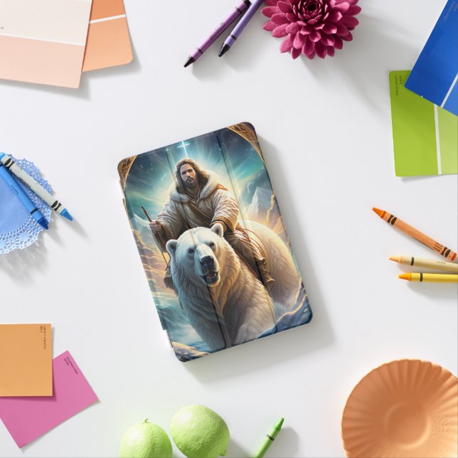 (AI Generated ) Jesus on a polar bear  iPad Mini Cover (In Situ)