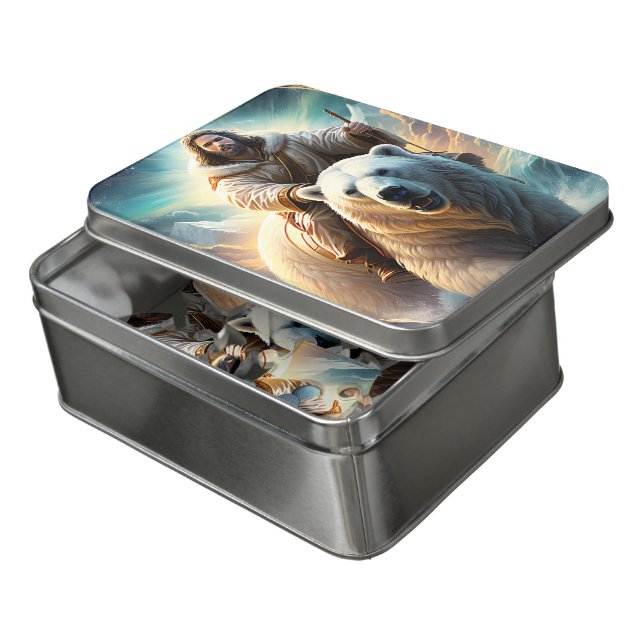 (AI Generated ) Jesus on a polar bear  Jigsaw Puzzle (Lid Open)