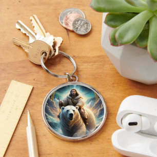 (AI Generated ) Jesus on a polar bear Keychain