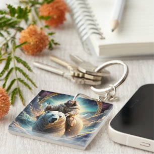 (AI Generated ) Jesus on a polar bear Keychain