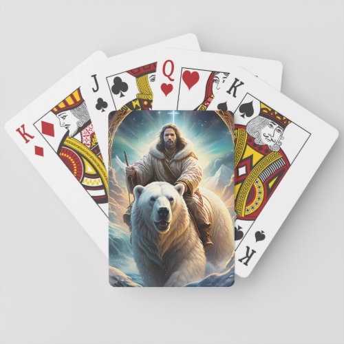 AI Generated  Jesus on a polar bear  Playing Cards
