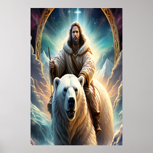AI Generated  Jesus on a polar bear  Poster