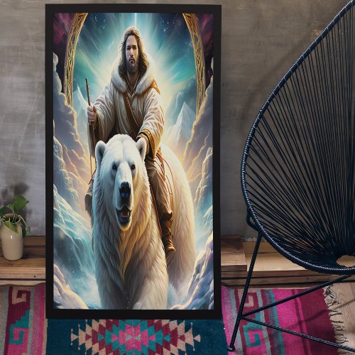 AI Generated  Jesus on a polar bear  Poster Canvas Print