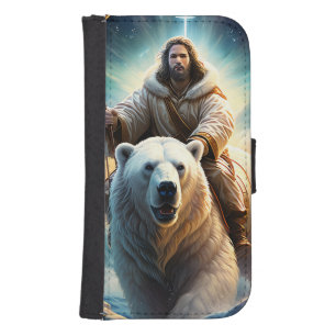 (AI Generated ) Jesus on a polar bear  Galaxy S4 Wallet Case