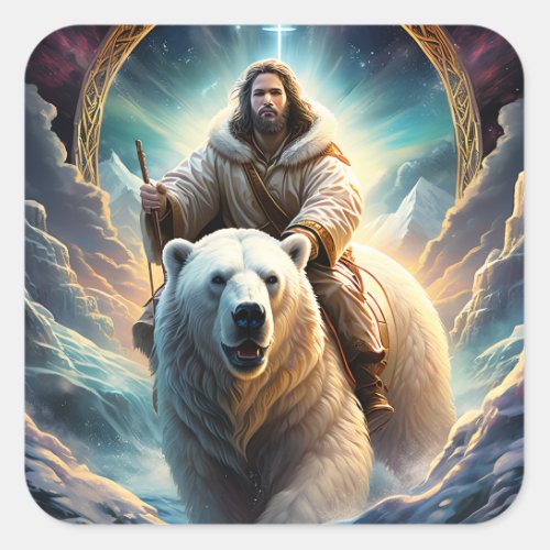AI Generated  Jesus on a polar bear  Square Sticker