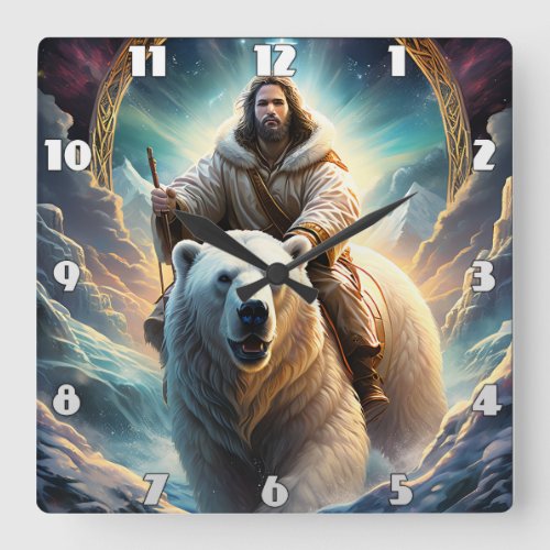 AI Generated  Jesus on a polar bear Square Wall Clock