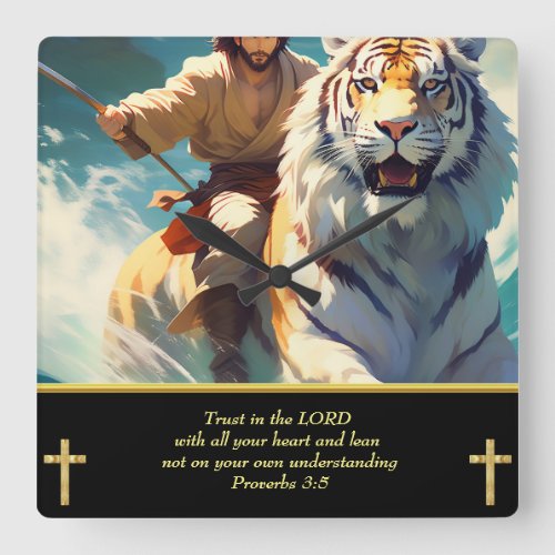 AI Generated  Jesus riding a tiger Square Wall Clock