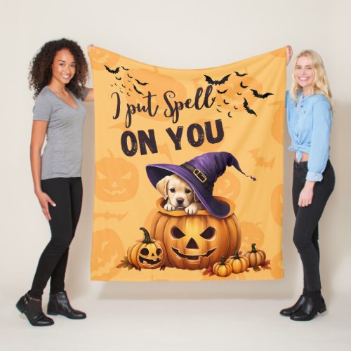 AI generated Labrador  Halloween Witch Fleece Blanket