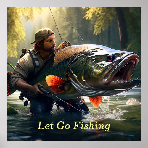 ai generated lets go river fishing  poster