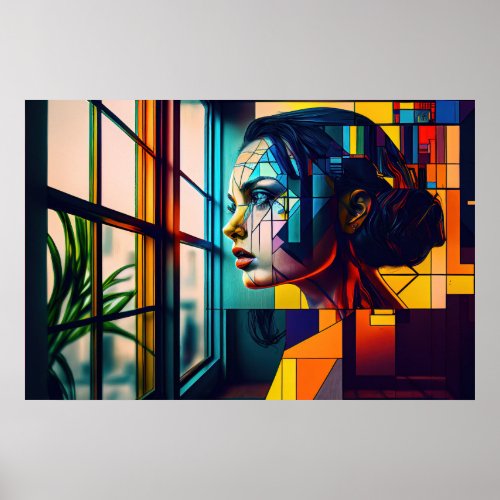 Ai Generated Mysterious Woman as Modern Art Poster