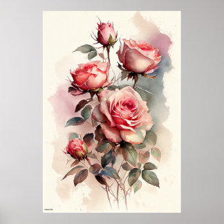 ai generated pink roses wall art vintage style
