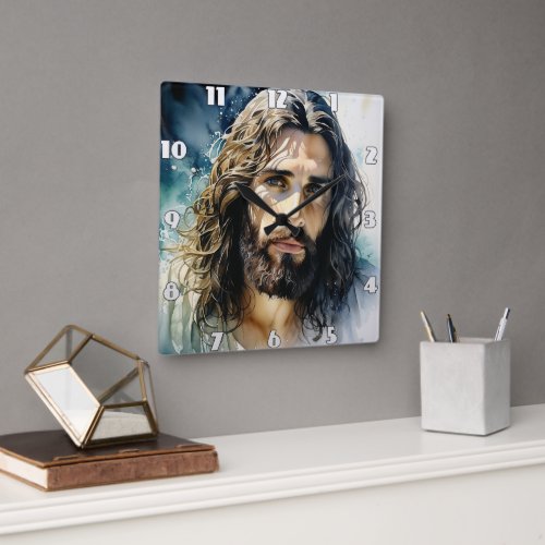 AI Generated  Portrait of jesus Square Wall Clock