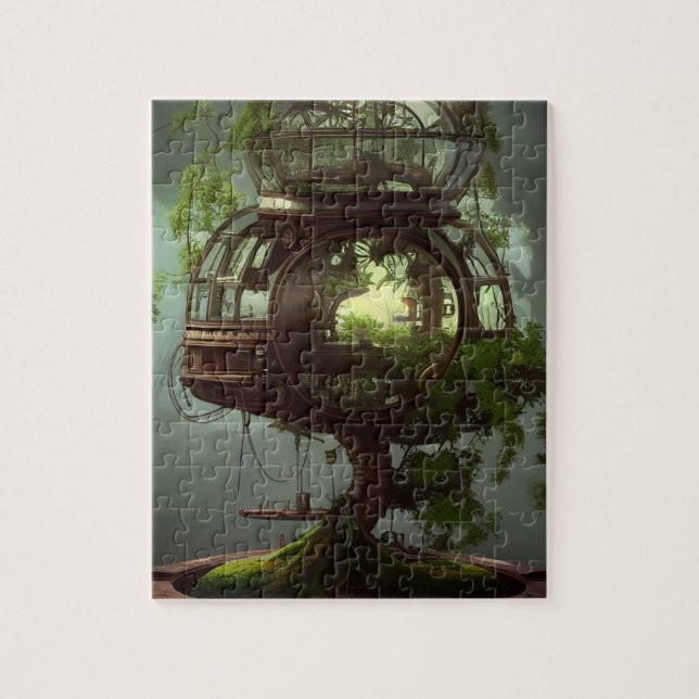 AI generated steampunk bonsai fairy house Jigsaw Puzzle (Vertical)