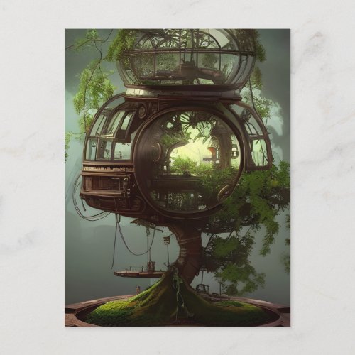 AI generated steampunk bonsai fairy house  Postcard