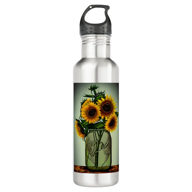 Ai Generated Sunflowers in Mason Jar Stainless Steel Water Bottle (Front)