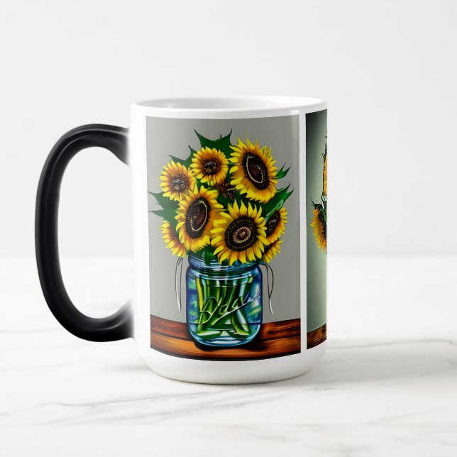 Ai Generated Sunflowers in Vases Color Morph Mug (Left)
