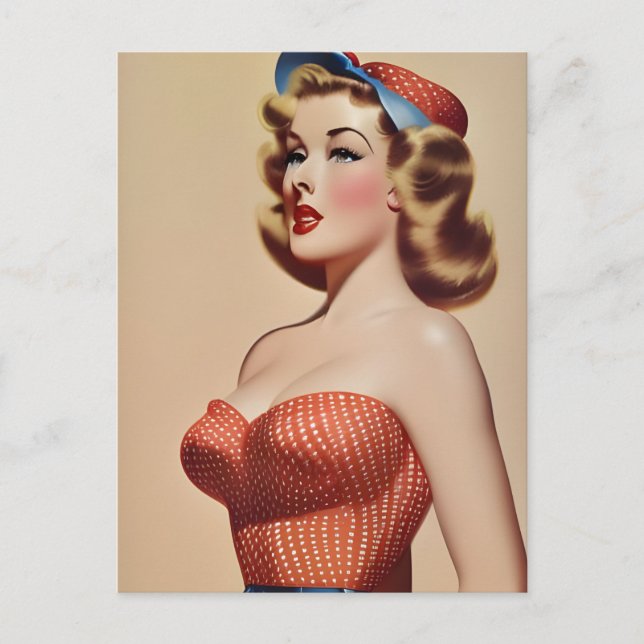 AI Generated Vintage Style Pinup Lady Postcard (Front)