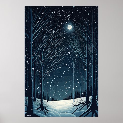 AI generated winters tale winter night vintage  Poster