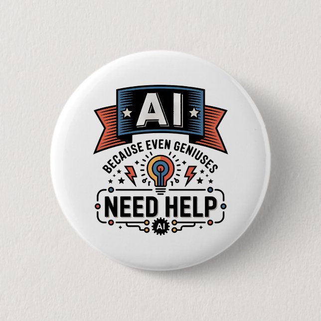 AI Genius Humor Tech Quote Design Button (Front)