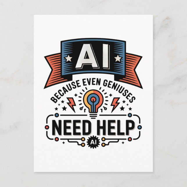 AI Genius Humor Tech Quote Design Postcard (Front)