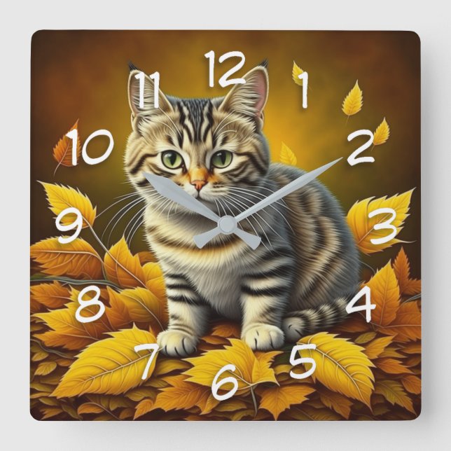 AI Gray Tabby Cat   Square Wall Clock (Front)