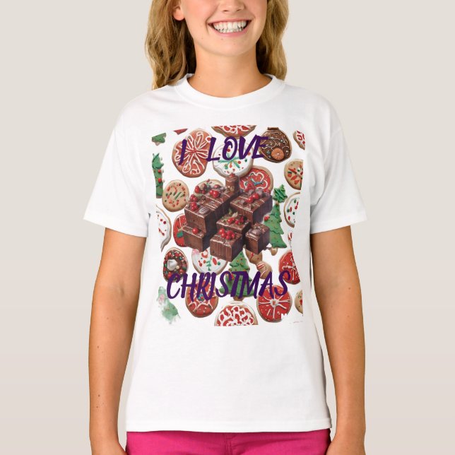 AI I Love Christmas Cookies & Fudge Girls T-shirt (Front)