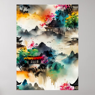 AI Ink Drawing landscape Poster