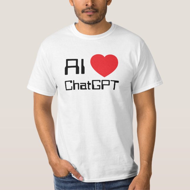 AI love Chat GPT red heart funny black text T-Shirt (Front)