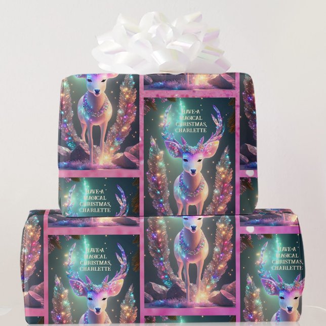 AI Magical Christmas Add Name Text Girl's Gift Wrapping Paper (Creator Uploaded)