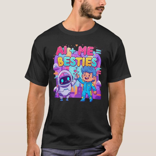 AI + Me = Besties Funny AI  T-Shirt (Front)