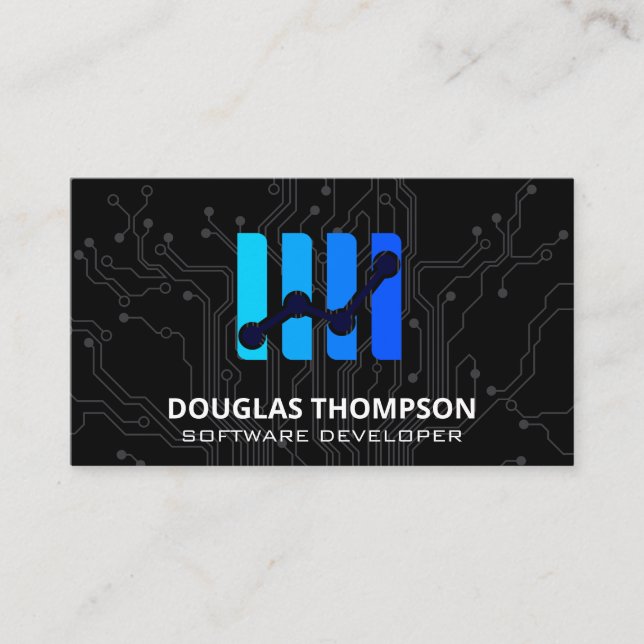 AI Modern Tech Circuit Logo Business Card (Front)