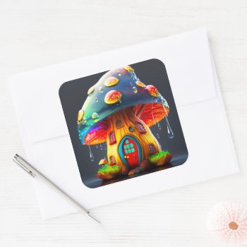 Ai Mushroom House Square Sticker by MarblesPictures at Zazzle