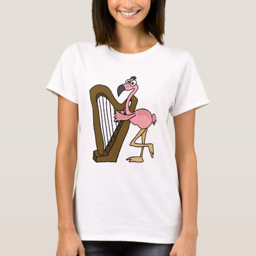 AI_ Pink Flamingo Playing Harp T_Shirt