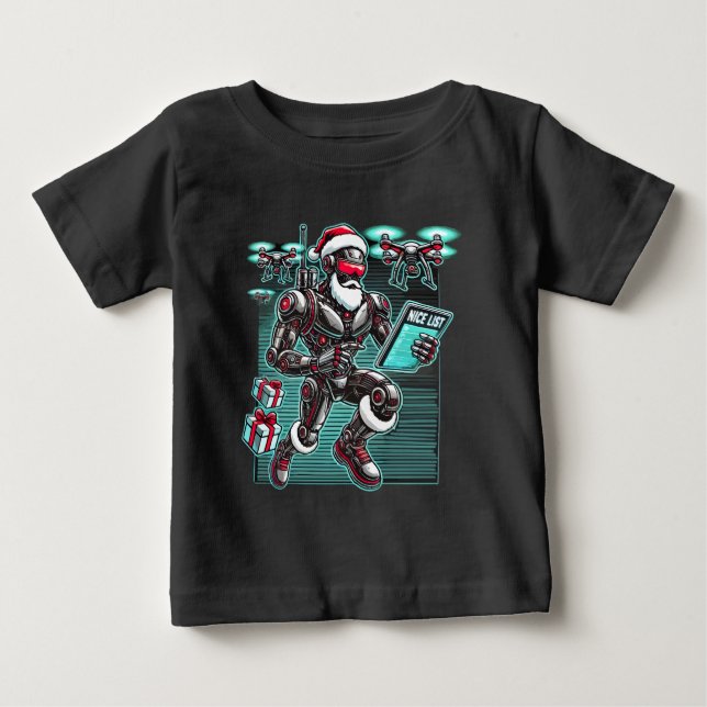 AI Powered Santa Robot with Drones and Christmas L Baby T-Shirt (Front)