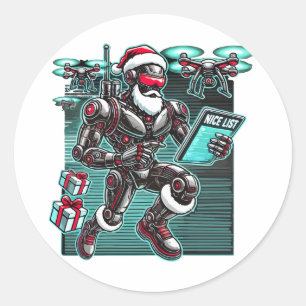 AI Powered Santa Robot with Drones and Christmas L Classic Round Sticker