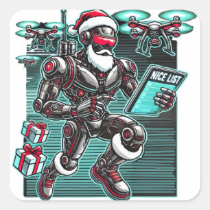 AI Powered Santa Robot with Drones and Christmas L Square Sticker