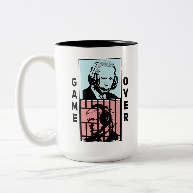 AI Presidents Gaming Biden Trump Debate Game Over Two-Tone Coffee Mug (Left)