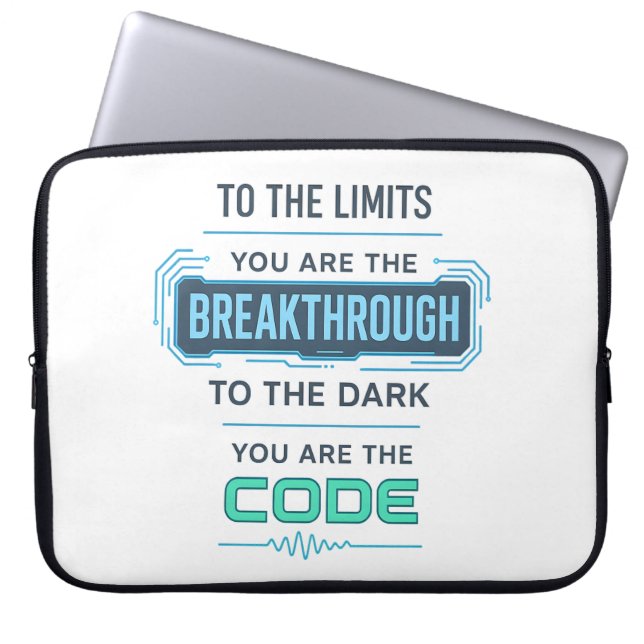 AI Quote Design – Breakthrough to Code the Dark Laptop Sleeve (Front)