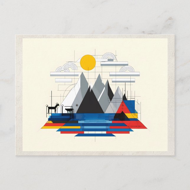 AI Remix Artwork Bauhaus Mountains Postcard (Front)