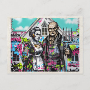 AI Remix Fine Art Couple Graffiti Urban Street Art Postcard
